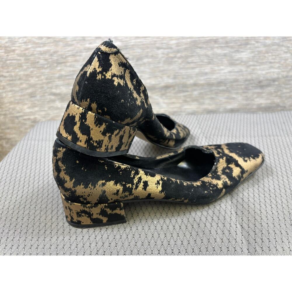 Vintage Costa Blanca Black Suede & Gold Mod Low Heel Retro Pumps Spain Size 6M